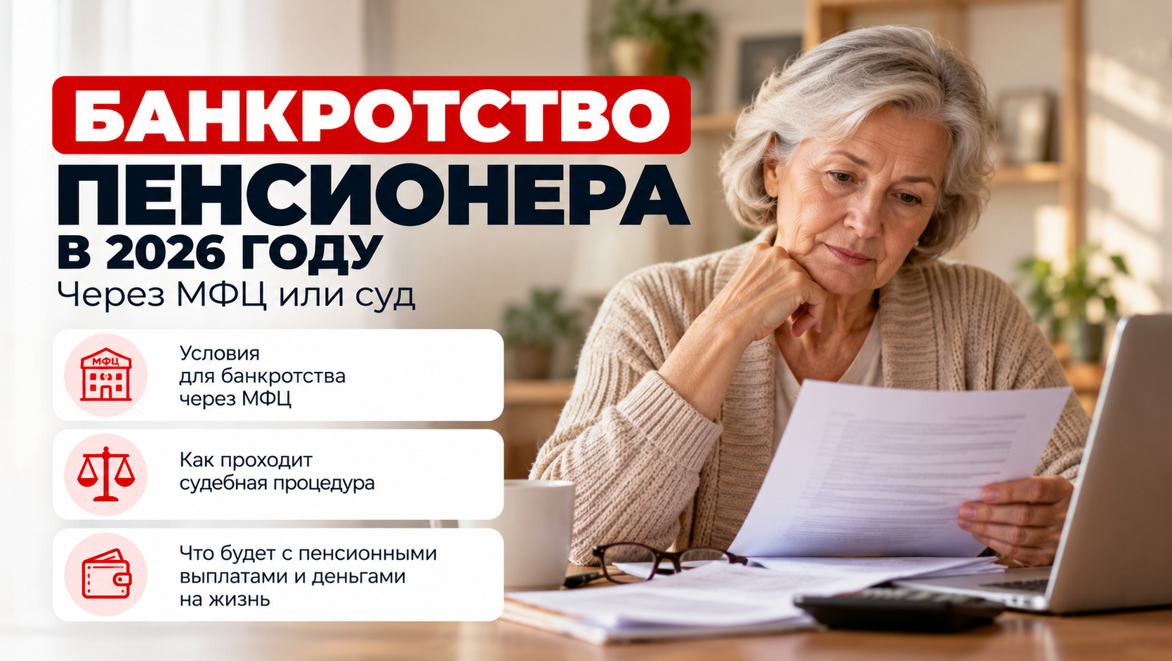 Банкротство пенсионера в 2026 году: как выбрать между МФЦ и судом